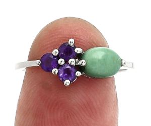 Natural Rare Turquoise Nevada Aztec Mt and Amethyst Ring size-7.5 SDR243405 R-1250, 7x5 mm