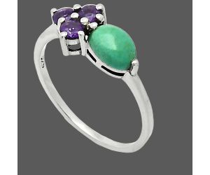 Natural Rare Turquoise Nevada Aztec Mt and Amethyst Ring size-7.5 SDR243405 R-1250, 7x5 mm