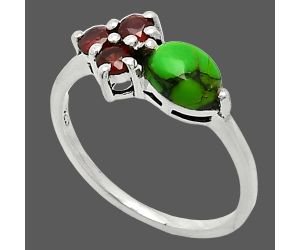 Green Matrix Turquoise and Garnet Ring size-6 SDR243407 R-1250, 7x5 mm