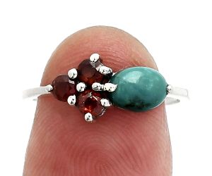 Natural Rare Turquoise Nevada Aztec Mt and Garnet Ring size-7 SDR243408 R-1250, 7x5 mm