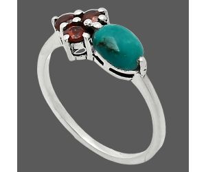 Natural Rare Turquoise Nevada Aztec Mt and Garnet Ring size-7 SDR243408 R-1250, 7x5 mm