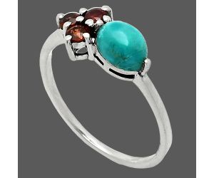 Natural Rare Turquoise Nevada Aztec Mt and Garnet Ring size-8.5 SDR243410 R-1250, 7x5 mm