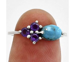 Natural Turquoise Morenci Mine and Amethyst Ring size-7.5 SDR243413 R-1250, 7x5 mm