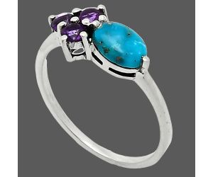 Natural Turquoise Morenci Mine and Amethyst Ring size-7.5 SDR243413 R-1250, 7x5 mm