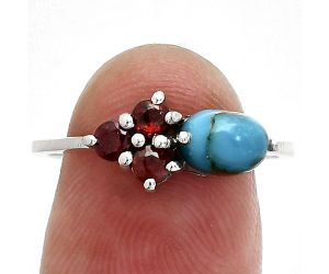 Natural Turquoise Morenci Mine and Garnet Ring size-8 SDR243415 R-1250, 7x5 mm