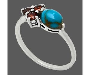 Natural Turquoise Morenci Mine and Garnet Ring size-8 SDR243415 R-1250, 7x5 mm