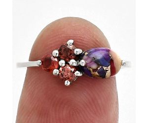 Kingman Pink Dahlia Turquoise and Garnet Ring size-7 SDR243416 R-1250, 7x5 mm