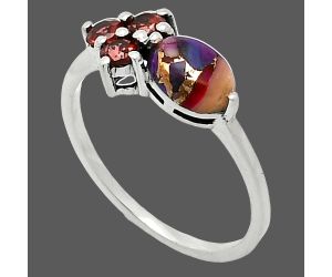 Kingman Pink Dahlia Turquoise and Garnet Ring size-7 SDR243416 R-1250, 7x5 mm