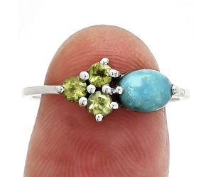 Natural Rare Turquoise Nevada Aztec Mt and Peridot Ring size-8 SDR243417 R-1250, 7x5 mm