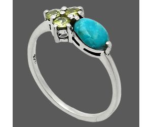 Natural Rare Turquoise Nevada Aztec Mt and Peridot Ring size-8 SDR243417 R-1250, 7x5 mm