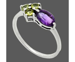 Amethyst and Peridot Ring size-7.5 SDR243422 R-1250, 7x5 mm