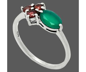 Green Onyx and Garnet Ring size-8 SDR243423 R-1250, 7x5 mm