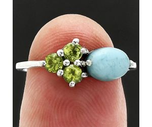 Larimar (Dominican Republic) and Peridot Ring size-7 SDR243437 R-1250, 7x5 mm