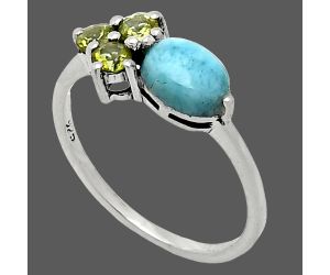 Larimar (Dominican Republic) and Peridot Ring size-7 SDR243437 R-1250, 7x5 mm