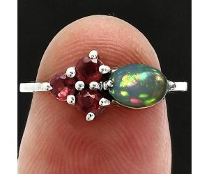 Ethiopian Opal and Garnet Ring size-6 SDR243439 R-1250, 7x5 mm