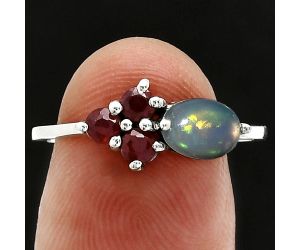 Ethiopian Opal and Garnet Ring size-8 SDR243440 R-1250, 7x5 mm