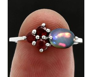 Ethiopian Opal and Garnet Ring size-7.5 SDR243441 R-1250, 7x5 mm