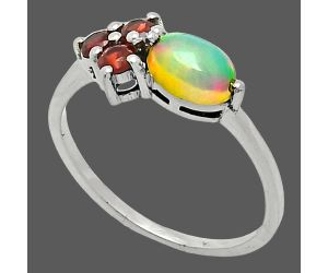 Ethiopian Opal and Garnet Ring size-7.5 SDR243441 R-1250, 7x5 mm