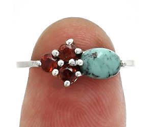 Natural Turquoise Morenci Mine and Garnet Ring size-7 SDR243442 R-1250, 7x5 mm