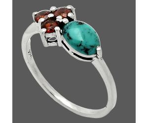 Natural Turquoise Morenci Mine and Garnet Ring size-7 SDR243442 R-1250, 7x5 mm