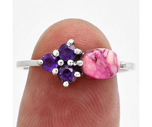 Kingman Pink Dahlia Turquoise and Amethyst Ring size-8 SDR243443 R-1250, 7x5 mm