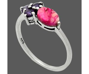 Kingman Pink Dahlia Turquoise and Amethyst Ring size-8 SDR243443 R-1250, 7x5 mm