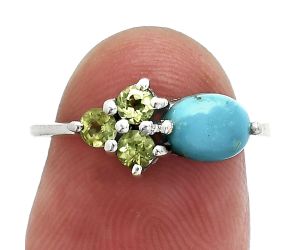 Natural Rare Turquoise Nevada Aztec Mt and Peridot Ring size-6 SDR243444 R-1250, 7x5 mm