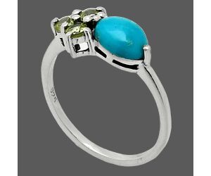 Natural Rare Turquoise Nevada Aztec Mt and Peridot Ring size-6 SDR243444 R-1250, 7x5 mm