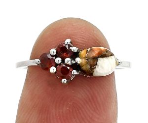 Spiny Oyster Turquoise and Garnet Ring size-7.5 SDR243445 R-1250, 7x5 mm