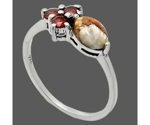 Spiny Oyster Turquoise and Garnet Ring size-7.5 SDR243445 R-1250, 7x5 mm