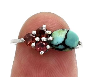 Lucky Charm Tibetan Turquoise and Garnet Ring size-6 SDR243446 R-1250, 7x5 mm