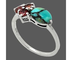 Lucky Charm Tibetan Turquoise and Garnet Ring size-6 SDR243446 R-1250, 7x5 mm