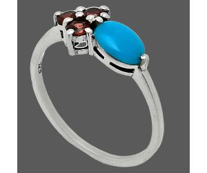 Sleeping Beauty Turquoise and Garnet Ring size-8 SDR243447 R-1250, 7x5 mm