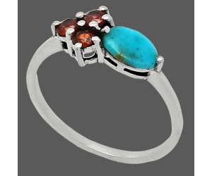 Natural Turquoise Morenci Mine and Garnet Ring size-8 SDR243449 R-1250, 7x5 mm