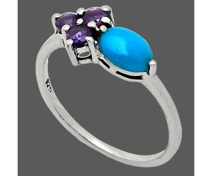 Sleeping Beauty Turquoise and Amethyst Ring size-8 SDR243451 R-1250, 7x5 mm