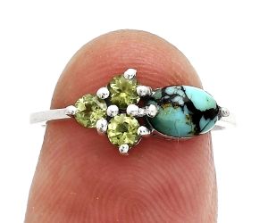 Lucky Charm Tibetan Turquoise and Peridot Ring size-6 SDR243453 R-1250, 7x5 mm