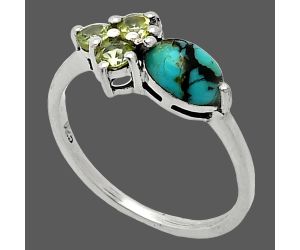 Lucky Charm Tibetan Turquoise and Peridot Ring size-6 SDR243453 R-1250, 7x5 mm