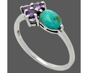 Natural Rare Turquoise Nevada Aztec Mt and Amethyst Ring size-8 SDR243454 R-1250, 7x5 mm