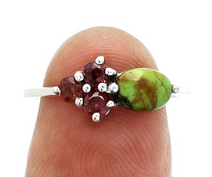 Green Mohave Turquoise and Garnet Ring size-7.5 SDR243455 R-1250, 7x5 mm