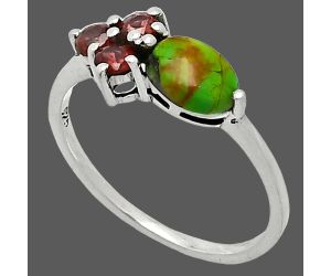 Green Mohave Turquoise and Garnet Ring size-7.5 SDR243455 R-1250, 7x5 mm