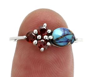 Kingman Purple Dahlia Turquoise and Garnet Ring size-8 SDR243458 R-1250, 7x5 mm