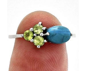 Natural Turquoise Morenci Mine and Peridot Ring size-7.5 SDR243459 R-1250, 7x5 mm