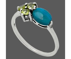 Natural Turquoise Morenci Mine and Peridot Ring size-7.5 SDR243459 R-1250, 7x5 mm