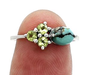 Lucky Charm Tibetan Turquoise and Peridot Ring size-7 SDR243460 R-1250, 7x5 mm