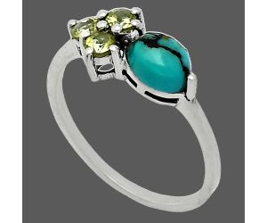 Lucky Charm Tibetan Turquoise and Peridot Ring size-7 SDR243460 R-1250, 7x5 mm