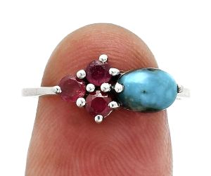 Natural Turquoise Morenci Mine and Garnet Ring size-7.5 SDR243461 R-1250, 7x5 mm