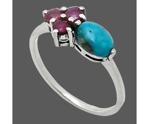 Natural Turquoise Morenci Mine and Garnet Ring size-7.5 SDR243461 R-1250, 7x5 mm