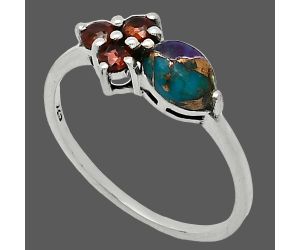 Multi Copper Turquoise and Garnet Ring size-8.5 SDR243462 R-1250, 7x5 mm