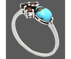 Kingman Turquoise With Pyrite and Garnet Ring size-8.5 SDR243463 R-1250, 7x5 mm