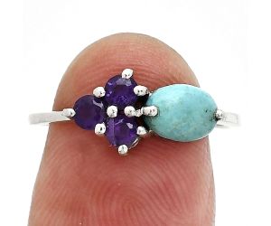 Natural Rare Turquoise Nevada Aztec Mt and Amethyst Ring size-7.5 SDR243466 R-1250, 7x5 mm